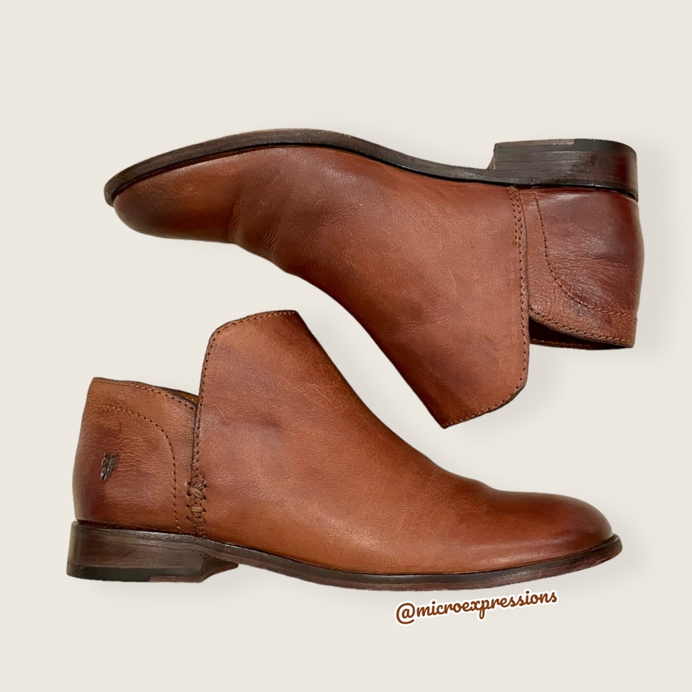 $329 Frye Elyssa Cognac Brown Leather Everyday Comfy Round Toe Shootie/AnkleBoot - Picture 15 of 15